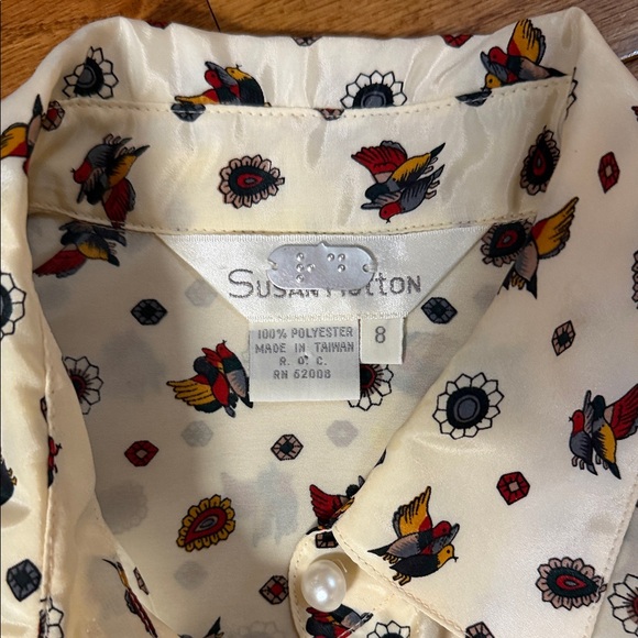 Vintage - Floral Patterned Cream Shirt size 8 - Picture 3 of 6